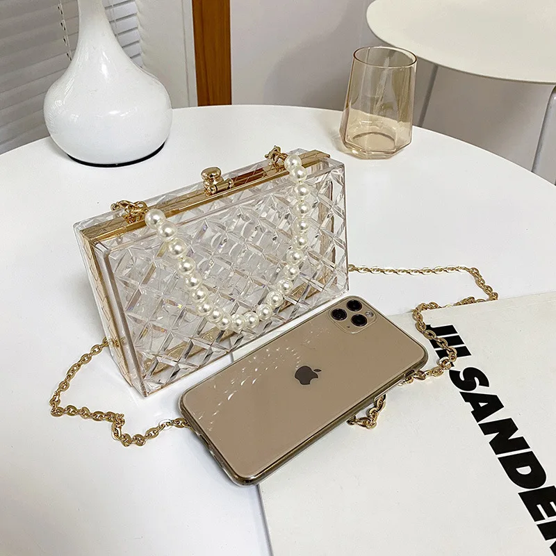 Colorful Transparent Pvc Shoulder Bag for Woman 2023 Luxury Designer Handbag and Purse Pearl Crossbody Bag Summer Ladies Box Bag