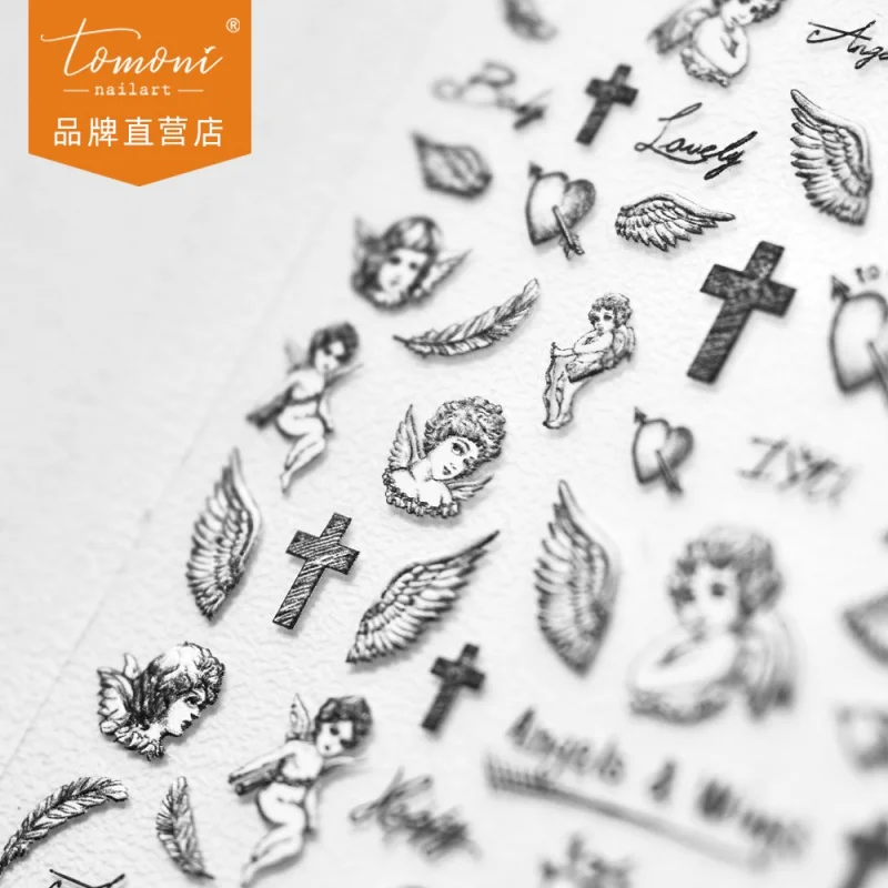 [Meow.Sensei] Relief nail Stickers Popular Japanese-Style Retro Sticker Sketch Angel Ornament