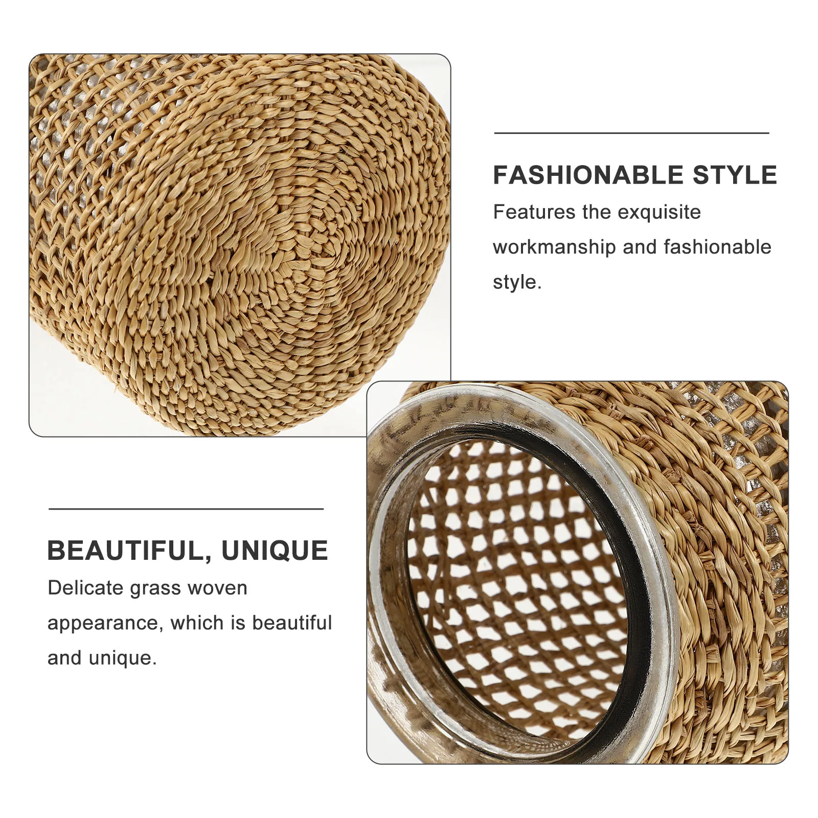 

1pc Grass Woven Flower Vase Premium Plant Vessel For Dried Flowers Hydroponic Arrangement Desktop Home Decorative Adornment