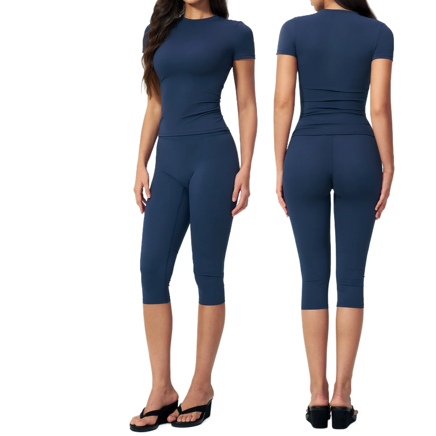 Custom LOGO women's breathable tight yoga clothes high waist quick-drying fitness clothes seven-point pants sports two-piece set