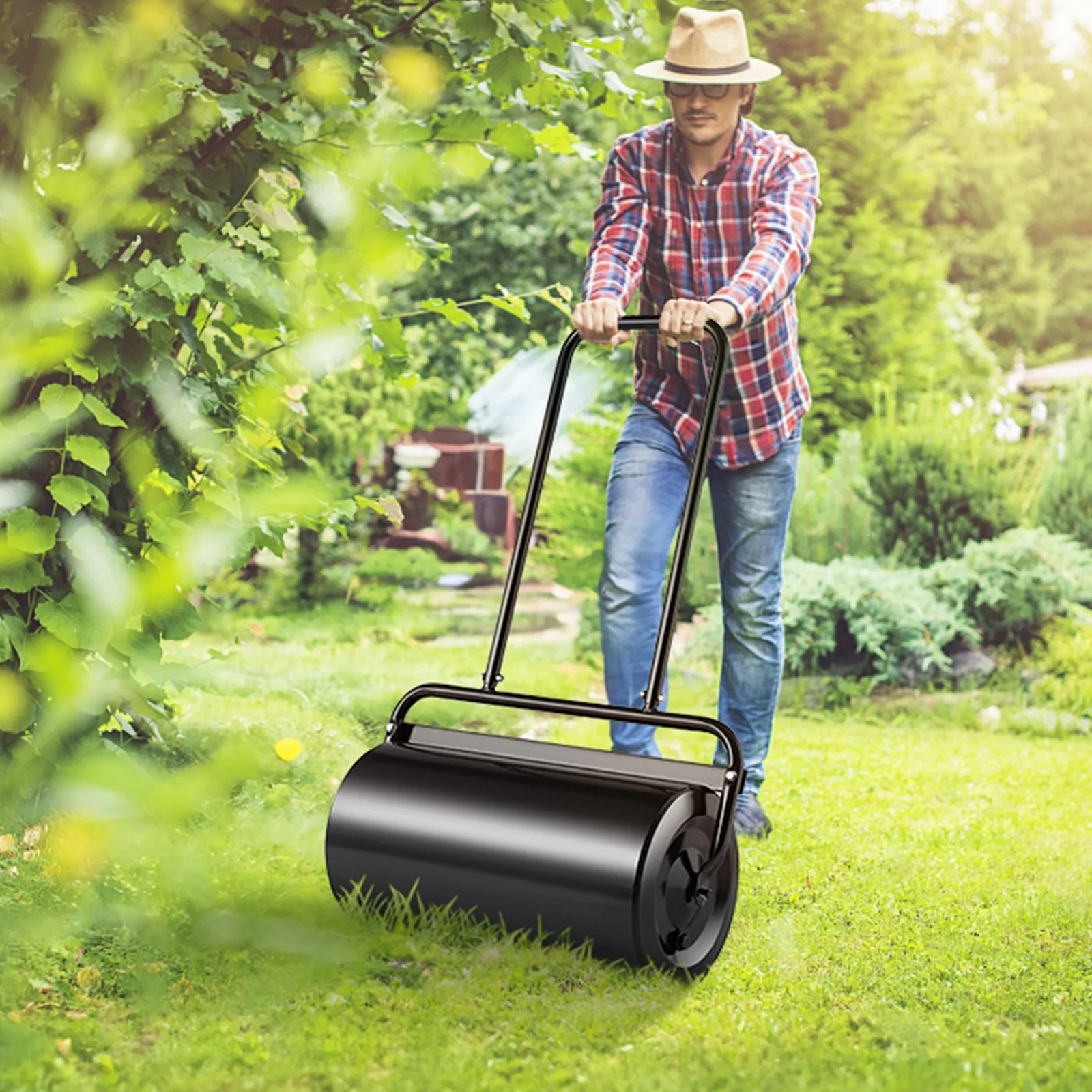 

Lawn Roller Yard Roller 13 Gallon Sand/Water Filled Steel Sod Roller Push
