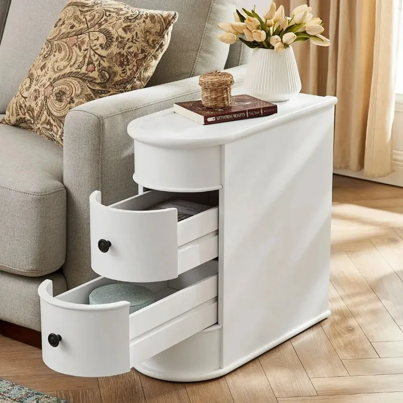 Solid Wood Side Table, Farmhouse End Table with Drawers, Rustic Couch Sofa Side Table with Storage, Nightstand for Bedroom