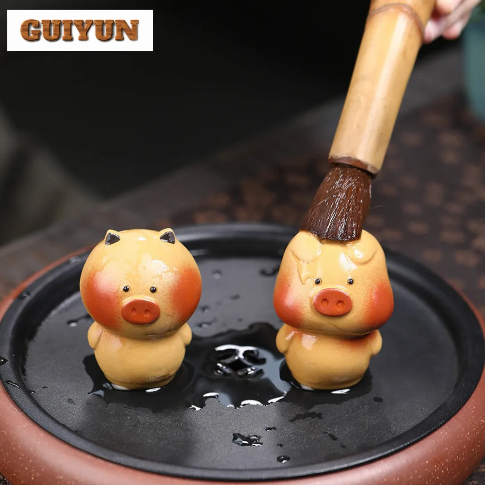 Creative Zodiac Pig Purple Clay Tea Pet Handmade Cute Small Pig Tea Play Figurine Toys Tea Figurine Crafts Table Lucky Model