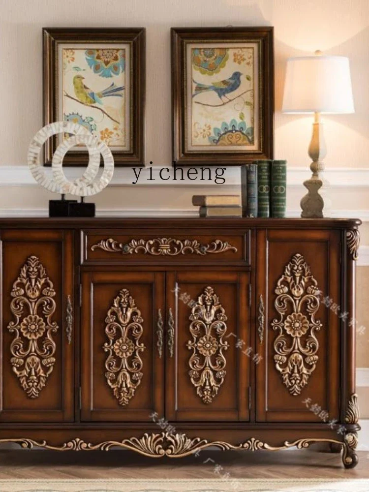 Shoe Cabinet Large Capacity American Solid Wood Frame Living Room Carved Display Sideboard Cabinet