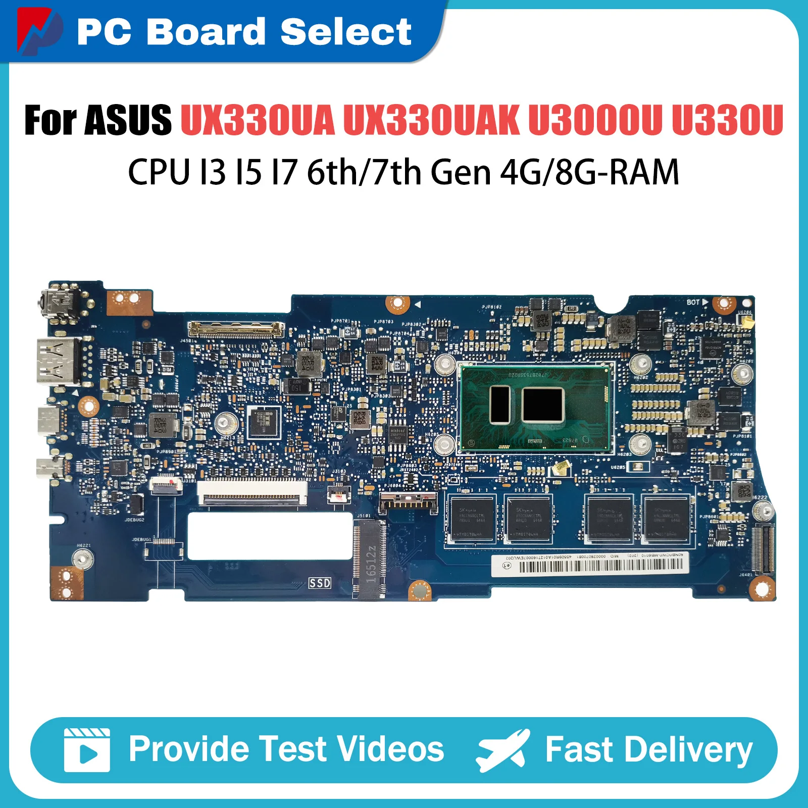 

UX330UA Notebook Mainboard For ASUS ZenBook U330UA UX330U UX330UAK U3000U Laptop Motherboard CPU I3 I5 I7 6th 7th Gen 4G 8G RAM