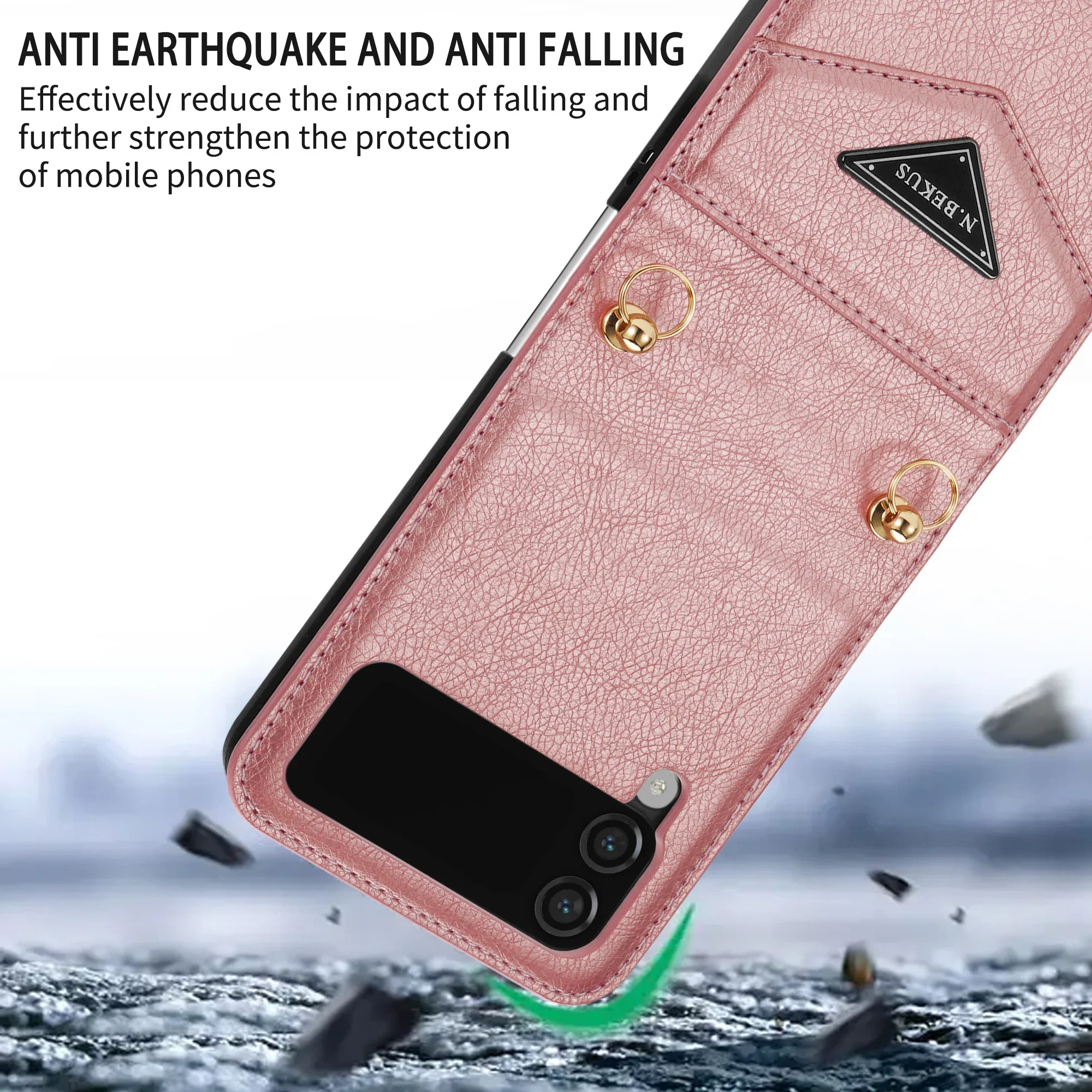 Crossbody Leather Case for Samsung Galaxy Z Flip 6 5 4 5G Flip4 Flip3 Geometric Credit Cards Slot Shockproof Back Cover Lanyard