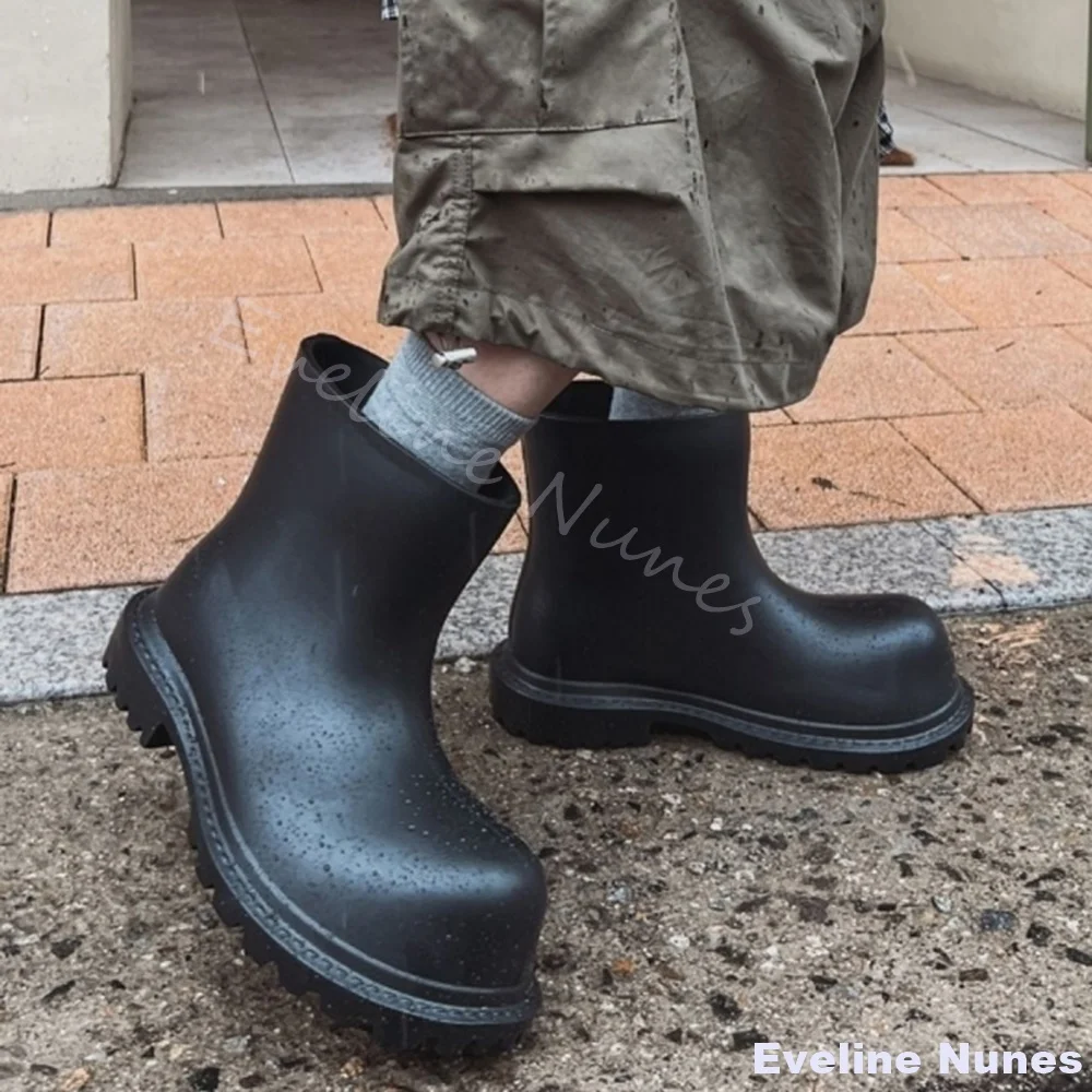 EVA Anti-slip Waterproof Mid-calf Rain Boots Men Round Toe Slip On Chunky Heel Black Derby Big Head Rain Boots 2025 New Boots