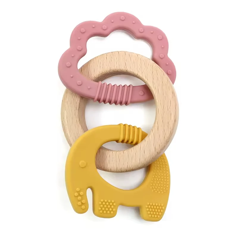 Jouets de dentition pour bébé, anneau en bois et Silicone, anneau de dentition sans BPA, éléphant mignon, jouet à mâcher pour garçons et filles, cadeaux pour nouveau-nés