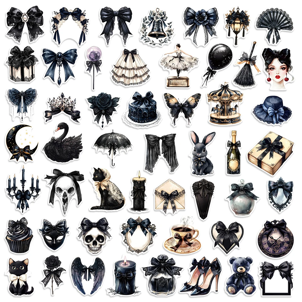 Pegatinas de dibujos animados con lazo gótico oscuro, calcomanías de decoración estética, papelería para teléfono, guitarra, juguetes adhesivos impermeables, 10/30/50 Uds.