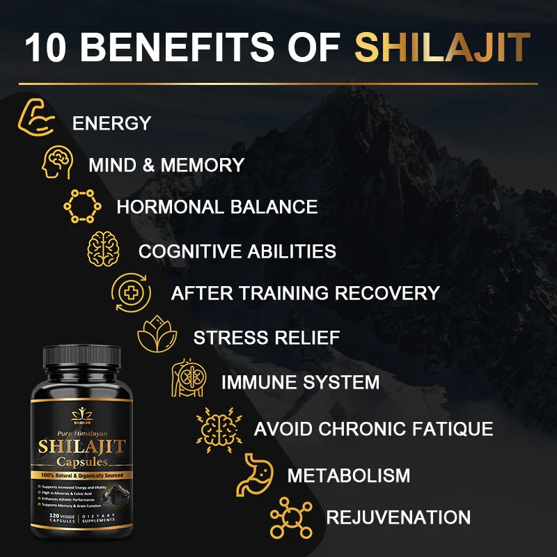 Shilajit Pure Himalayan Organic-6550MG Shilajit Capsules - Premium Shilajit for Men-with Ashwagandha Ginseng & More Fulvic Acid