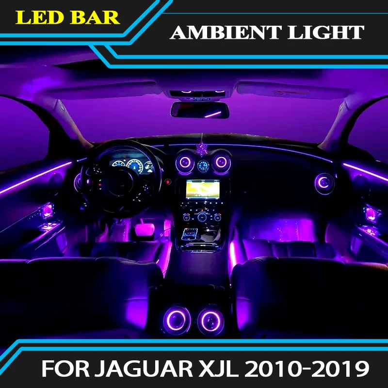 

Внешнее освещение для Jaguar XJL 10-19, внутренняя атмосферная лампа, отделочная лента, dashbaord, светодиодное освещение, 64 цвета