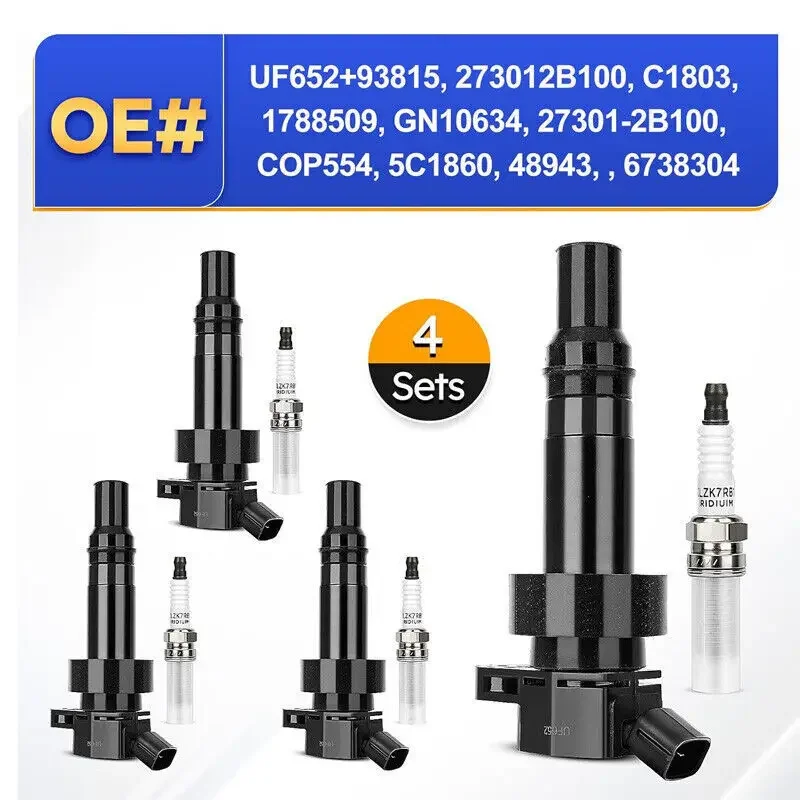 273012B100 6738304 GN10634 4pcs vela de ignição + 4pcs bobina de ignição para 2019-2020 Hyundai Accent Essential preferido final