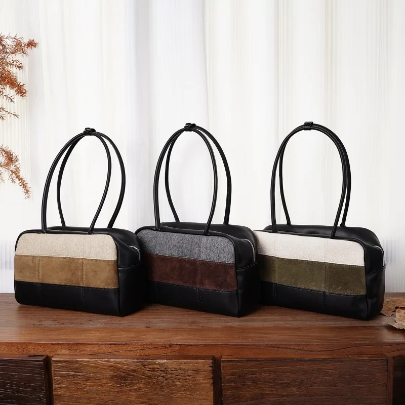 CLAREGQI New Model Contrasting Color Stitching Leather Bag Dermis Checkered Crossbody Bag Large Capacity Purse Shoulder Bag