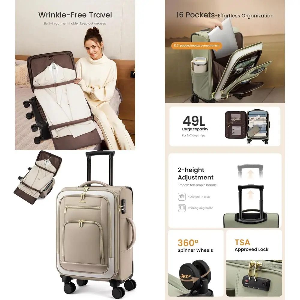 

22 Airline Approved Large Spinner Suitcase with Suit Folder, Lightweight Carry-On for Women's Business Travel, TSA Lock