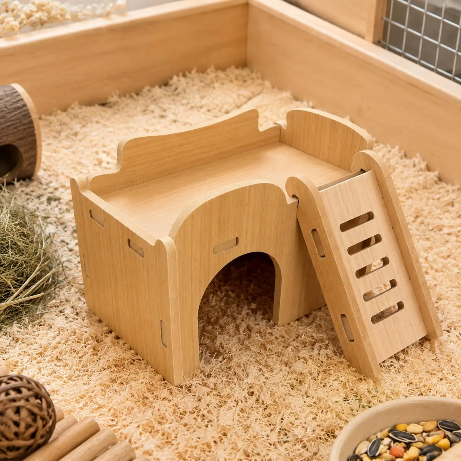 Elevated Hamster House with Wooden Industrial Shelter Design for Hiding Climbing Observation and Daily Indoor Activity