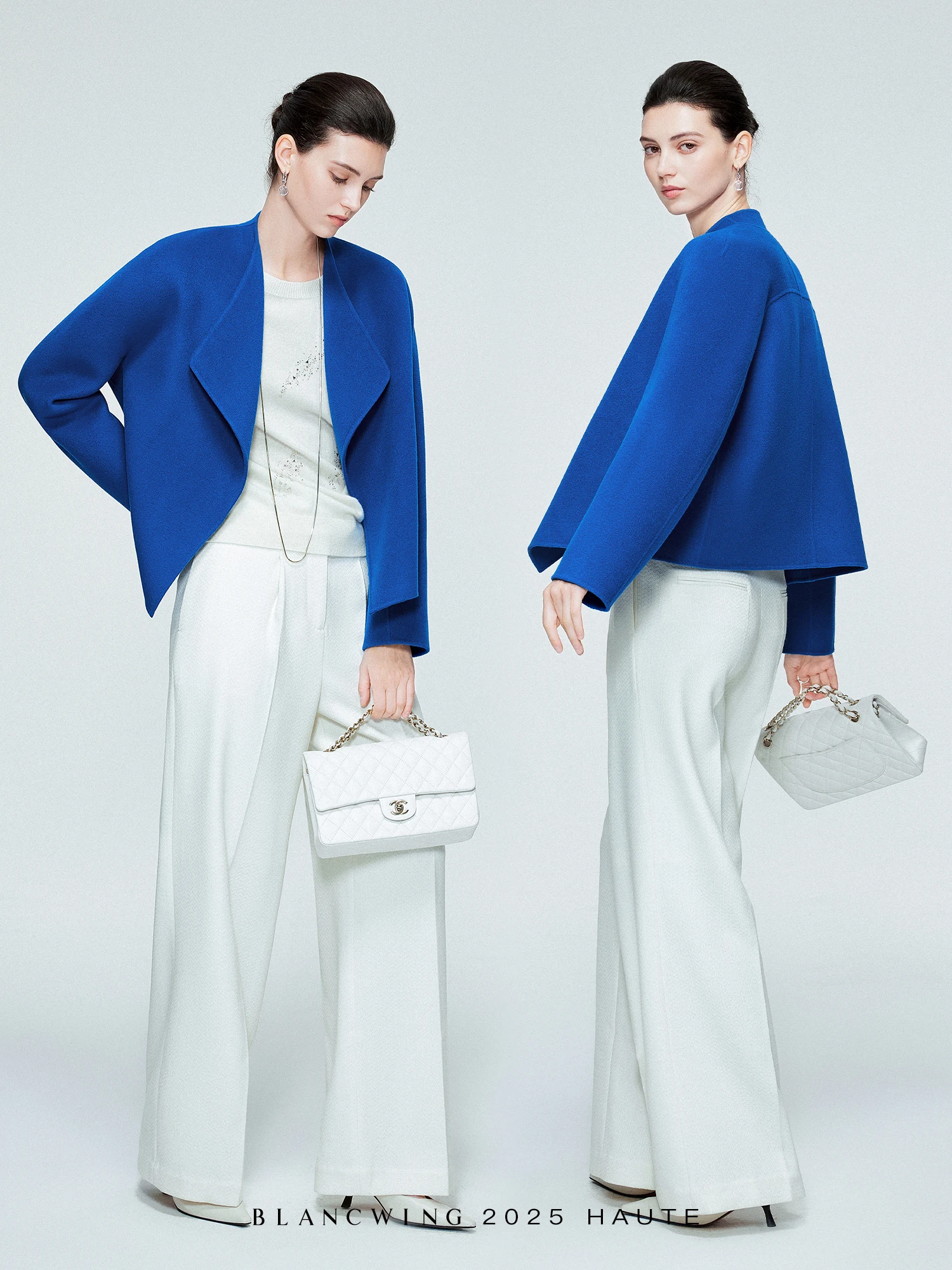 

Комплект Ele: двустороннее пальто и юбка из 100% ультратонкой козьей шерсти, зимний наряд для повседневной носки, BLANCWING, королевский синий оттенок