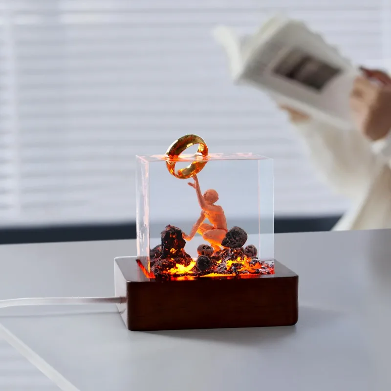 Resin Desk Lamp Creative Art Shock Decoration Lamp Magic Ring Skeleton Theme Night Light USB Charging Best Gift, Home Decoration