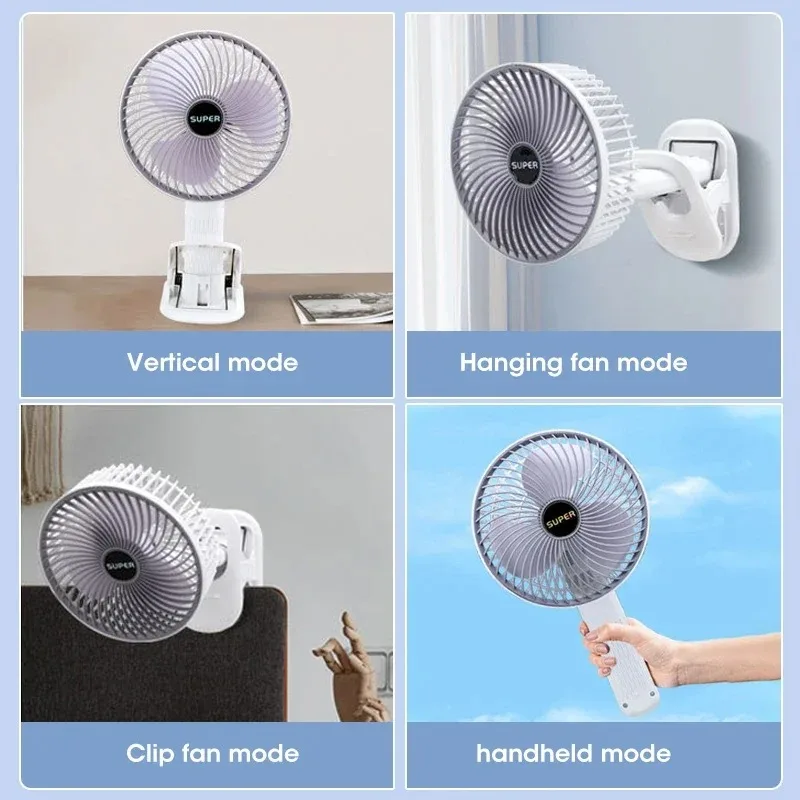Mini Clip Fan Multifunctional Desktop Fan With Clip Rechargeable Portable Wall-Mounted Fan Mini Foldable Fan 3 Speed Adjustment