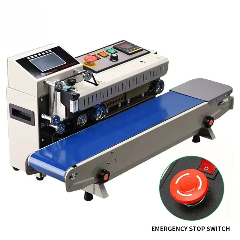 FR-1600 Commercial Continuous Band Sealer Food Snack Package Plastic Aluminum Foil Bag Printing Date Heat Inkjet Sealing Machine
