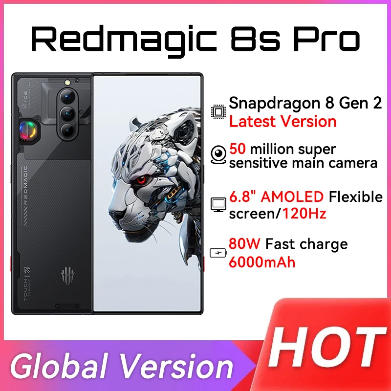 Global version Redmagic 8s Pro 16GB+512G 5G 6.8'' 120Hz AMOLED Snapdragon 8 Gen 2 Octa Core 65W fast charge 6000mAh NFC