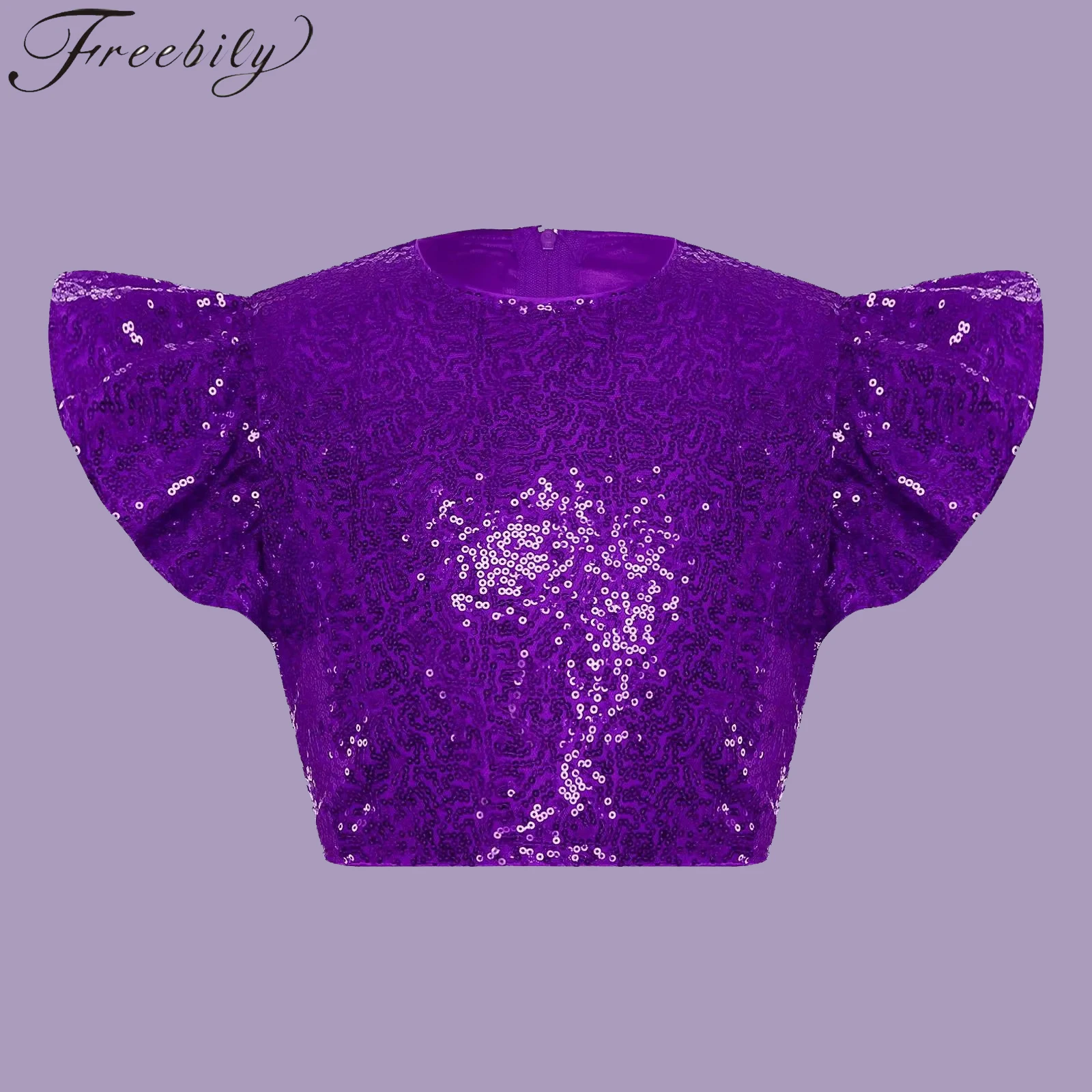 

Childs Jazz Dance Costume Shiny Tshirts Kids Girls Sequin T-shirt Fly Sleeve Tops Fashion Prom Party Stage Performance Dancewear