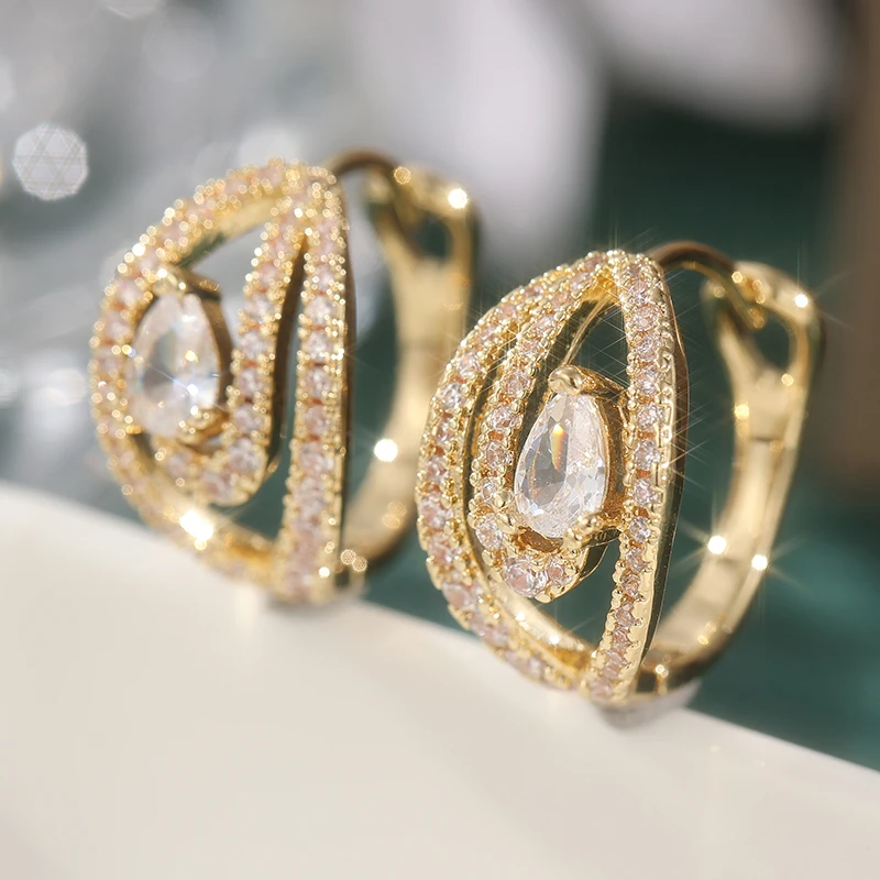 Elegante Vergoldete Ohrringe mit Eingelegten Kubischen Zirkonia für Damen, Exquisiter Alltags- und Partyschmuck, Modische Geschenke
