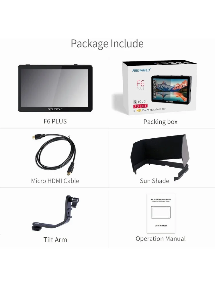 FEELWORLD F6 Plus V2 Lightweight Touchscreen Camera Monitor 4K HDMI In 450nit Sun Visor For Interview Vlog Mobile Video