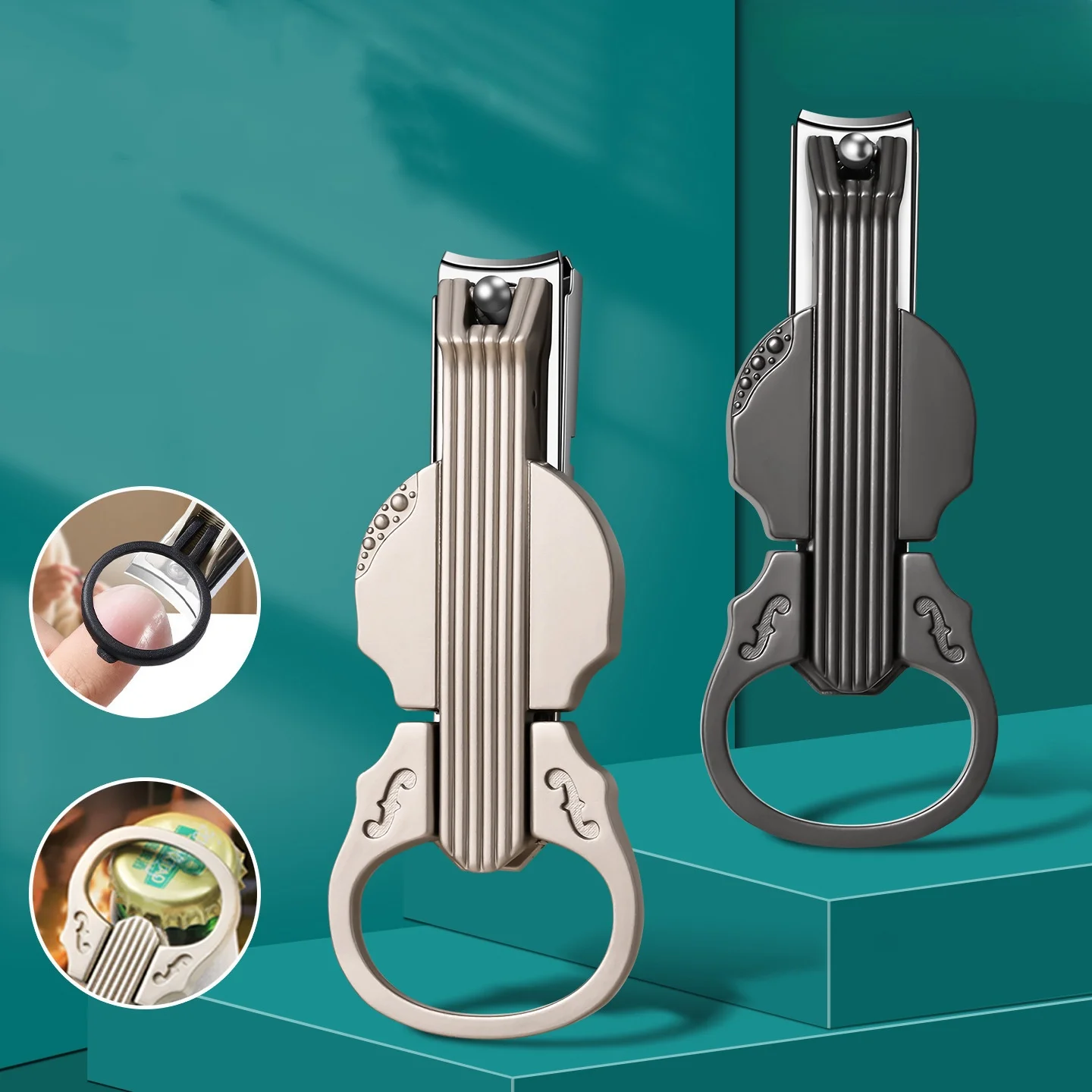 

1pc Violin Shape Nail Clippers Stainless Steel Anti Splash Nail Scissors with Magnifier Bottle Opener Manicure Tools Accessories