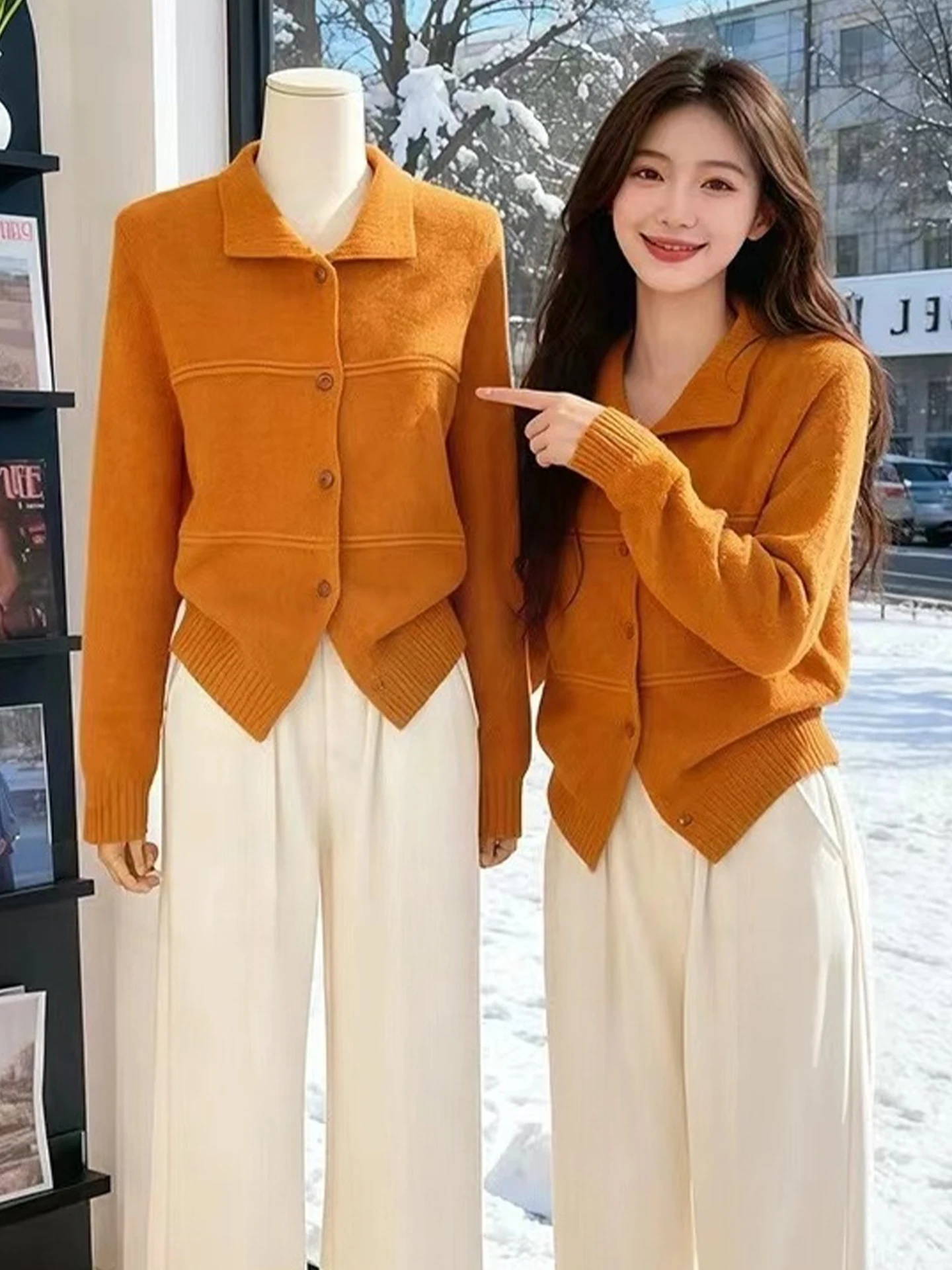 เสื้อคาร์ดิแกนไหมพรมถักสีพื้นเรียบง่าย สวมใส่สบาย เหมาะสำหรับฤดูหนาว สไตล์เกาหลี กระดุมเดี่ยว เปิดด้านหน้า ใช้งานได้หลากหลาย