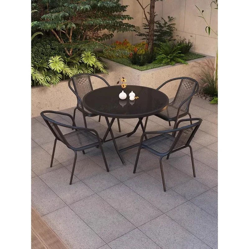 Outdoor chair patio balcony outdoor milk tea shop outdoor table and chairs Bordeaux chair plastic backrest imitation rattan chai