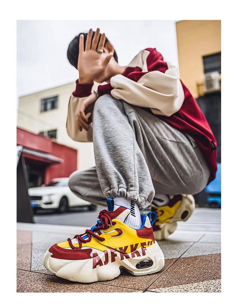 Herren-Sneaker mit dicker Sohle, trendigem Buchstabendruck, Farbblock-Design, Luftpolsterung, atmungsaktivem Mesh, höhenverstärkend, vielseitige Freizeitschuhe im Street-Style. – Detail 5
