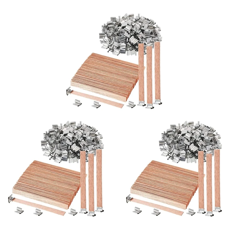 300 Pack Wooden Candle Wicks For Candle Making, 6Inch Burst Wood Wicks/Smokeless Candle Wicks With Metal Base Clip