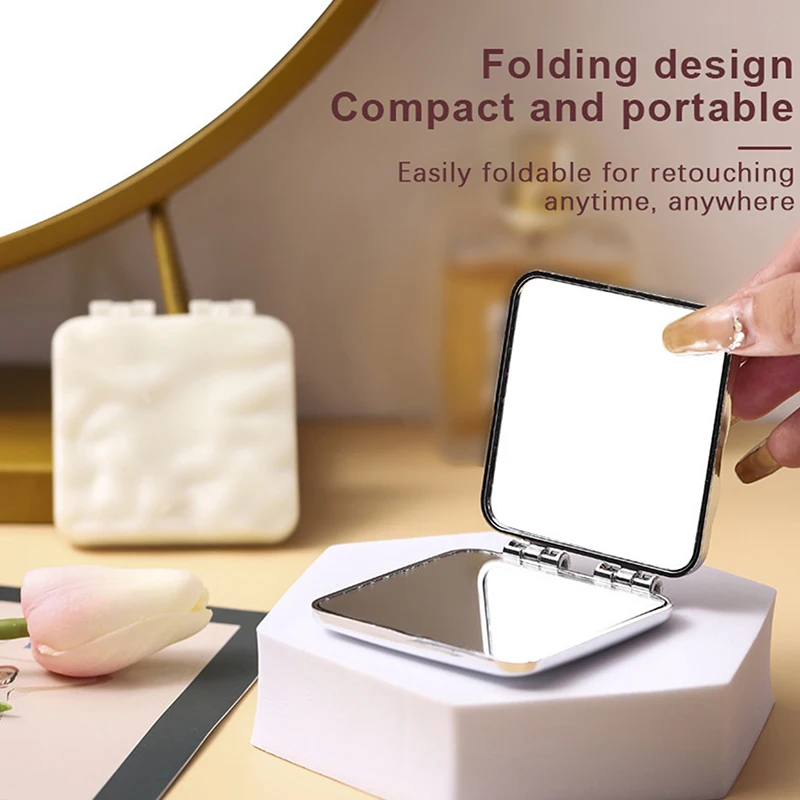 Foldable Plating Makeup Mirror Mini Square Makeup Vanity Mirror Portable Hand Mirrors Double-Sided Compact Mirror Pocket Mirror