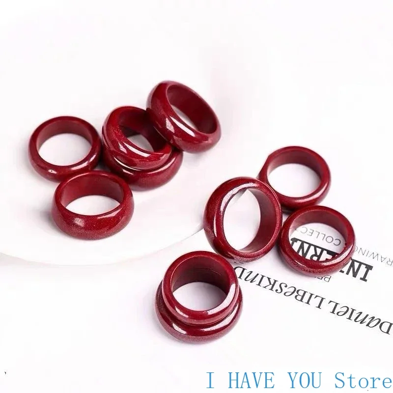 Natural Red Cinnabar 8-14 Size Feng Shui Ring Jade Round Wealth Money Rings Jewellery Fashion Man Woman Luck Amulet Mascots