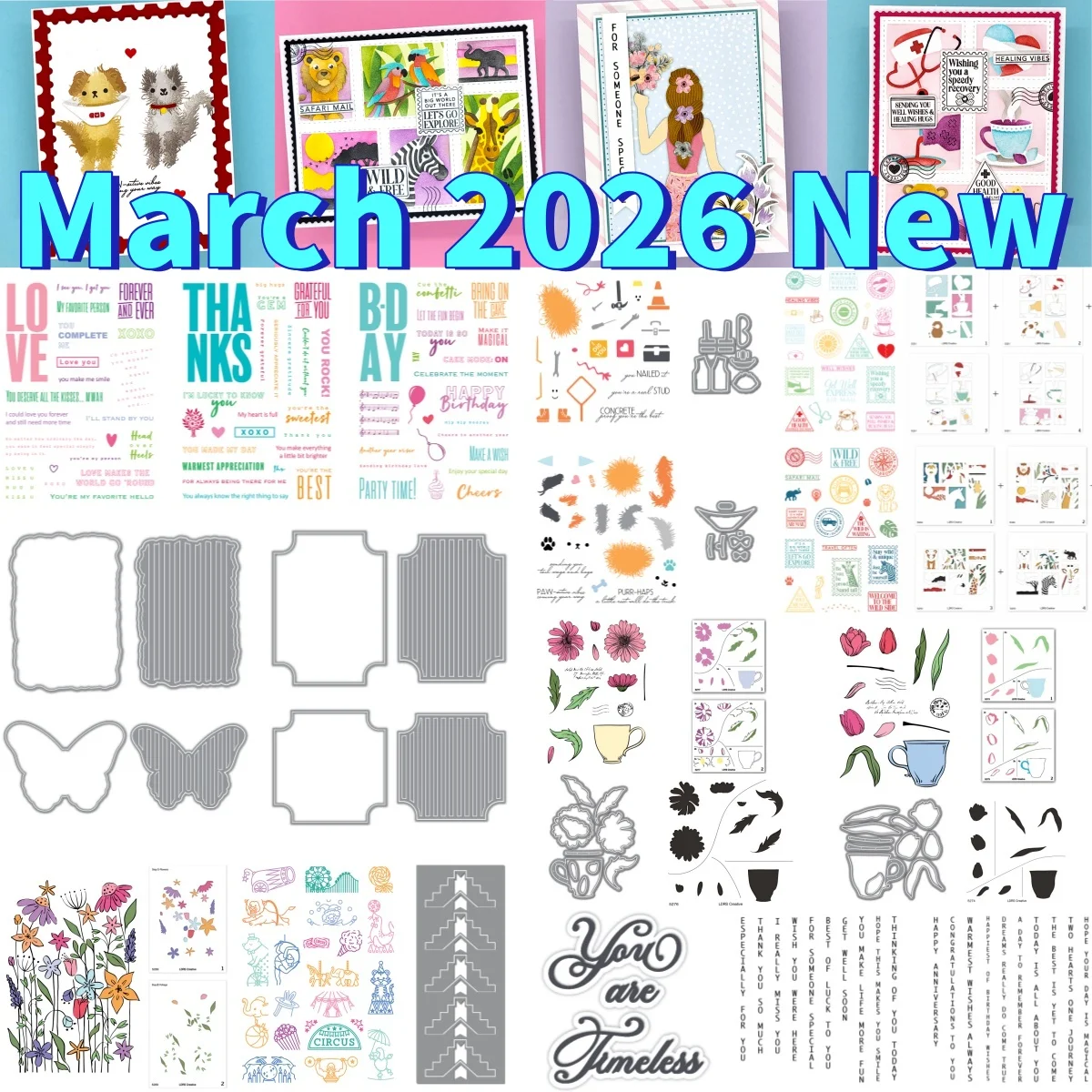 

New Tulips Postage Butterfly Metal Cutting Dies Clear Stamps Stencil for DIY Scrapbook Diary Greeting Card Template March 2026