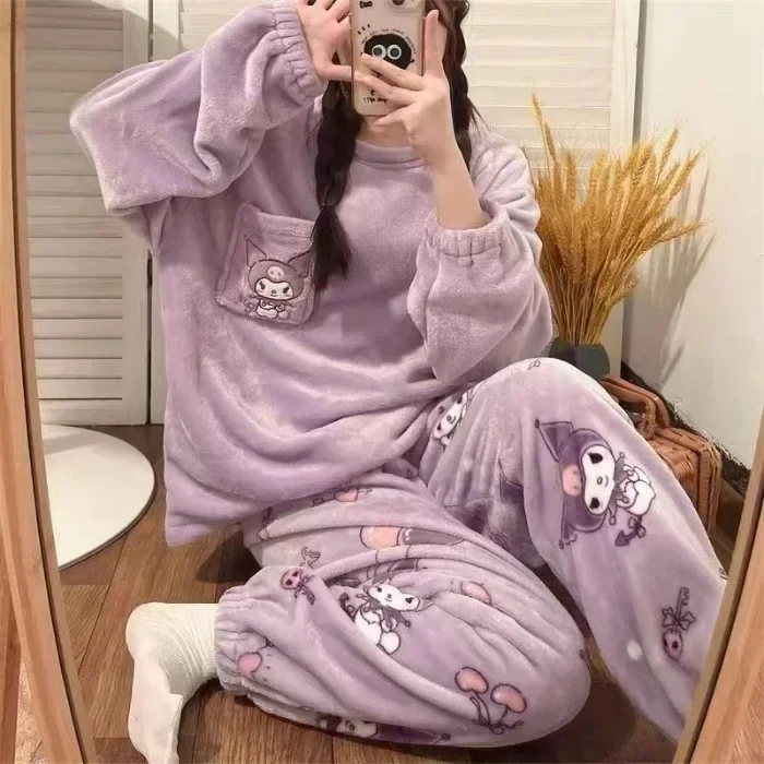 Heißer Kawaii Hellokitty Herbst Winter Pyjamas Mädchen My Melody Lange Ärmeln Hosen Sweatshirt Süße Paar Warme Hause Kleidung Set