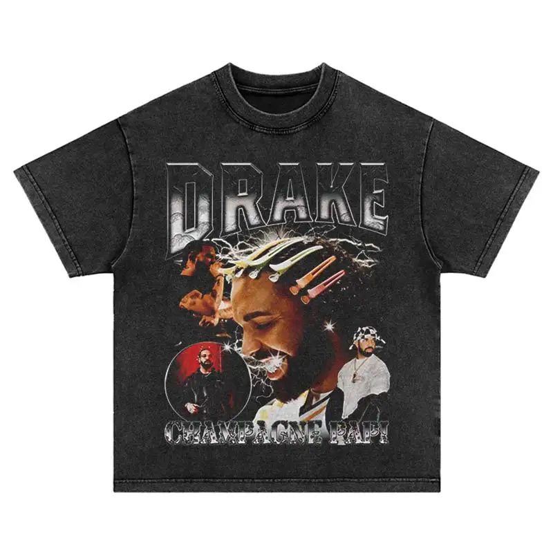 Vintage Streetwear 2025 Loose Harajuku T-Shirt Side Profile Head Printed Men Portrait Hip Hop Oversize Cotton Tshirt Washed Tops