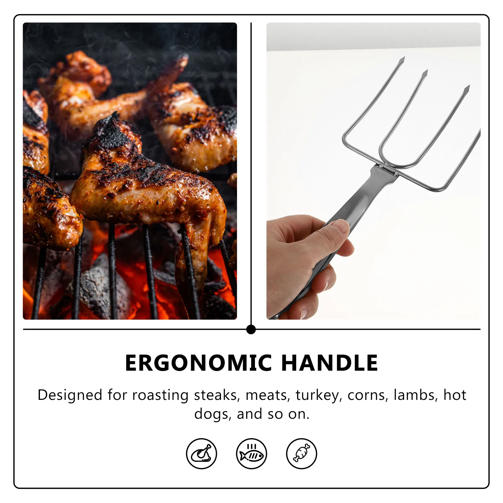 

Stainless Steel Barbecue Spit BBQ Accessory Skewers for Grilling Portable Turkey Lifter Tool Ergonomic Handle Fork
