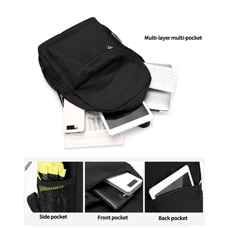 Black Backpack Men High School Bag for Boys Teenage Durable Nylon Usb Charging Back Pack College Student Bagpack