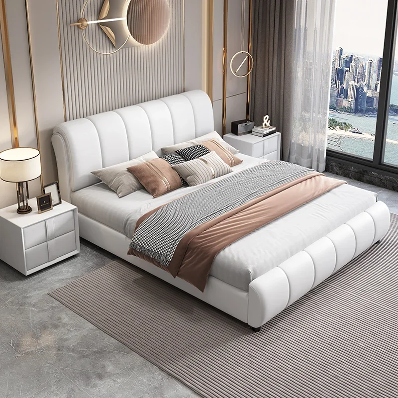 

Modern Aesthetic Bed Queen Size Multifonction Luxury Bedroom Bed Storage Space Wood Camas Matrimoniales Nordic Furniture