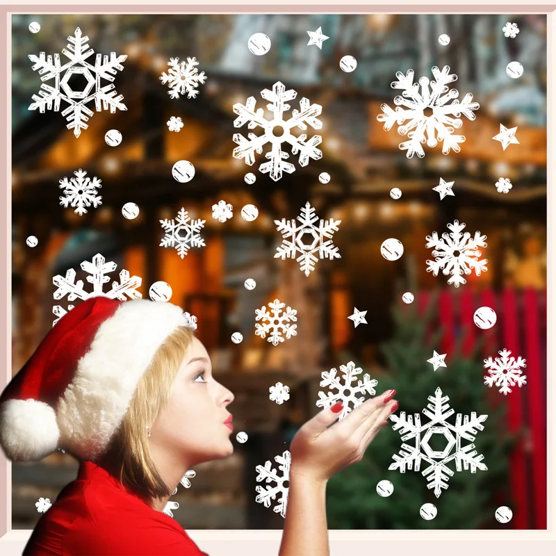 114 Teile/satz Weihnachten Schneeflocke Aufkleber Dekoration Set, Weiße Weihnachten Thema Aufkleber, Winter Schneeflocke Party Aufkleber – Detail 3