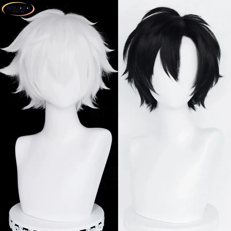 Parrucca cosplay Lu Guang Anime Cheng Xiaoshi corta bianca/nera capelli sintetici resistenti al calore parrucche per feste di Halloween + cappuccio per parrucca