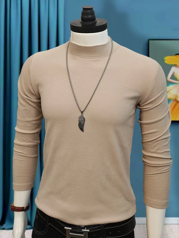 Men's Thermal Long Sve round Ne Vest Top f High Collar Pure Color Winter Faionable Polyester Fiber Underwear