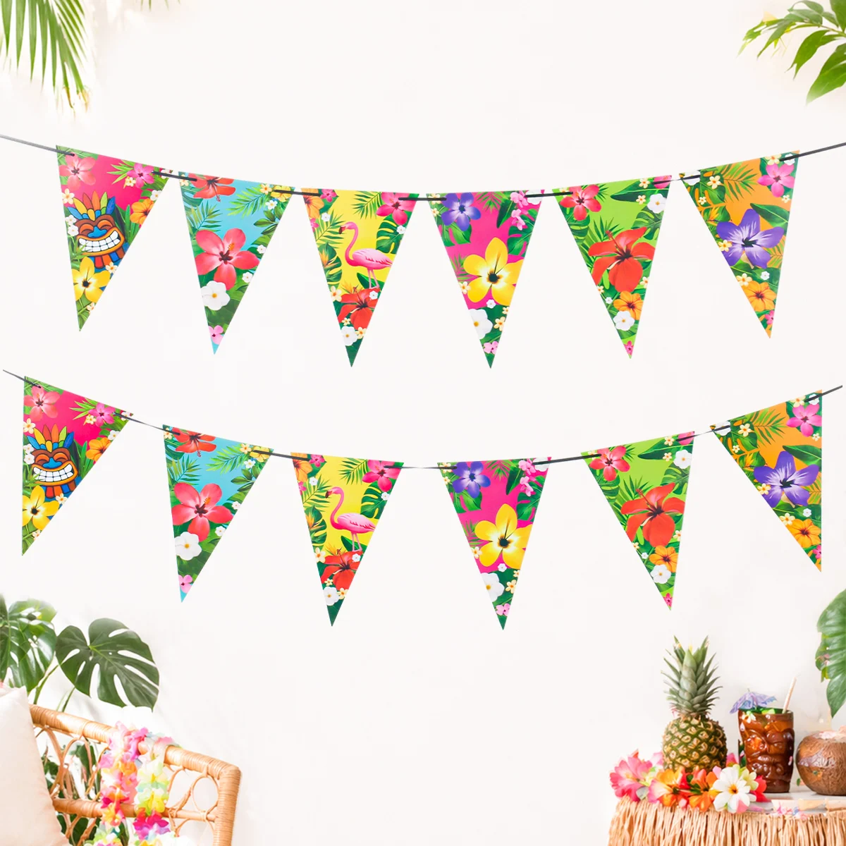 Hawaii Themed Triangle Pennant Summer Beach Birthday Party Decorations Kids Favors Pull Flag Baby Shower Garland Flag Supplies