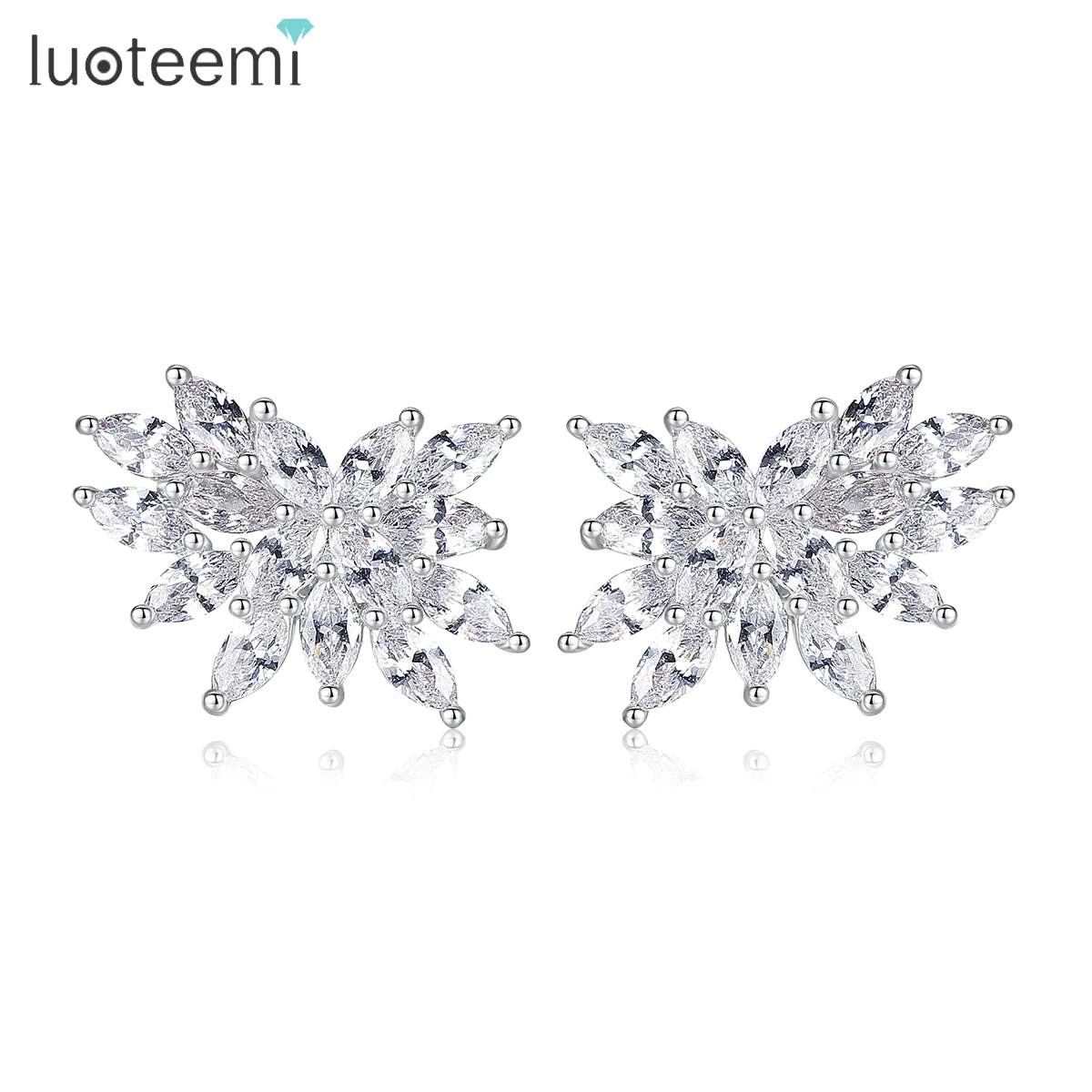 

LUOTEEMI Fashion AAA Cubic Zircon Flower Shape Stud Earrings for Women Popular Leaf Wedding Birthday Jewelry Gift Wholesale Item
