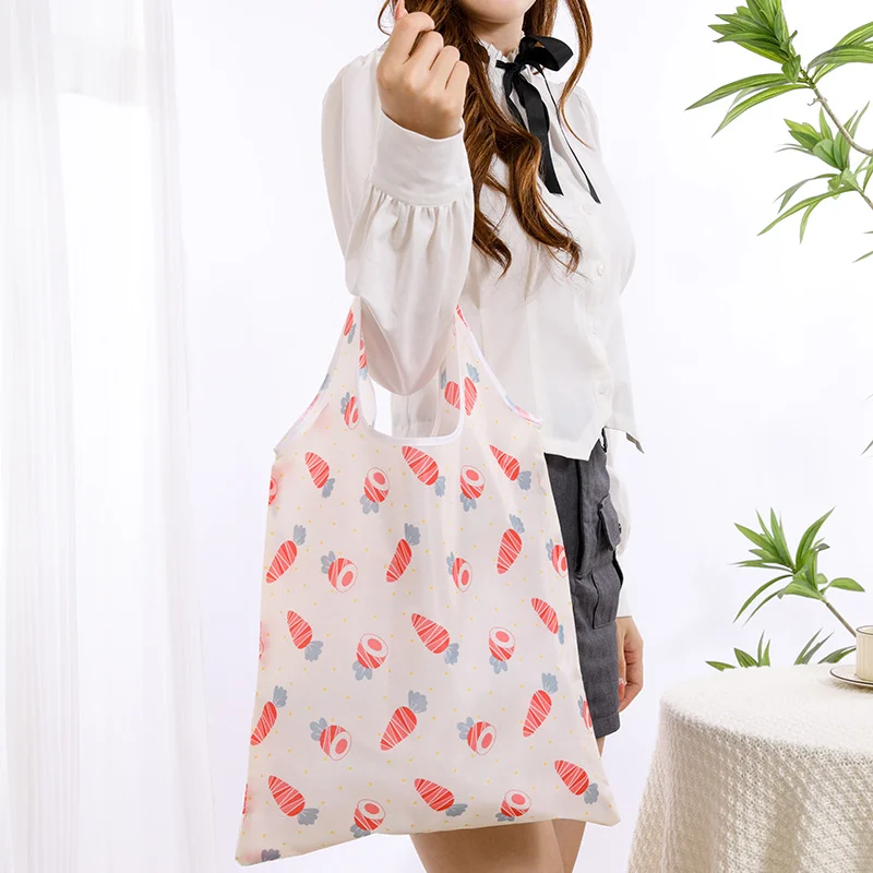 Fashion Printing Foldable Eco-Friendly Shopping Bag Tote Folding Pouch Handbags Convenient Large-Capacity for Travel Grocery Bag