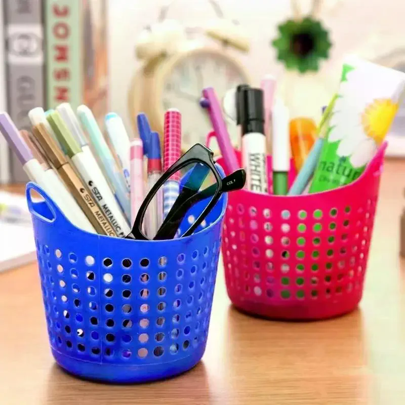 3pcs Plastic Office Desktop Storage Baskets Makeup Organizer Trash Bin Garbage Can,Stackable Office Storage Bins