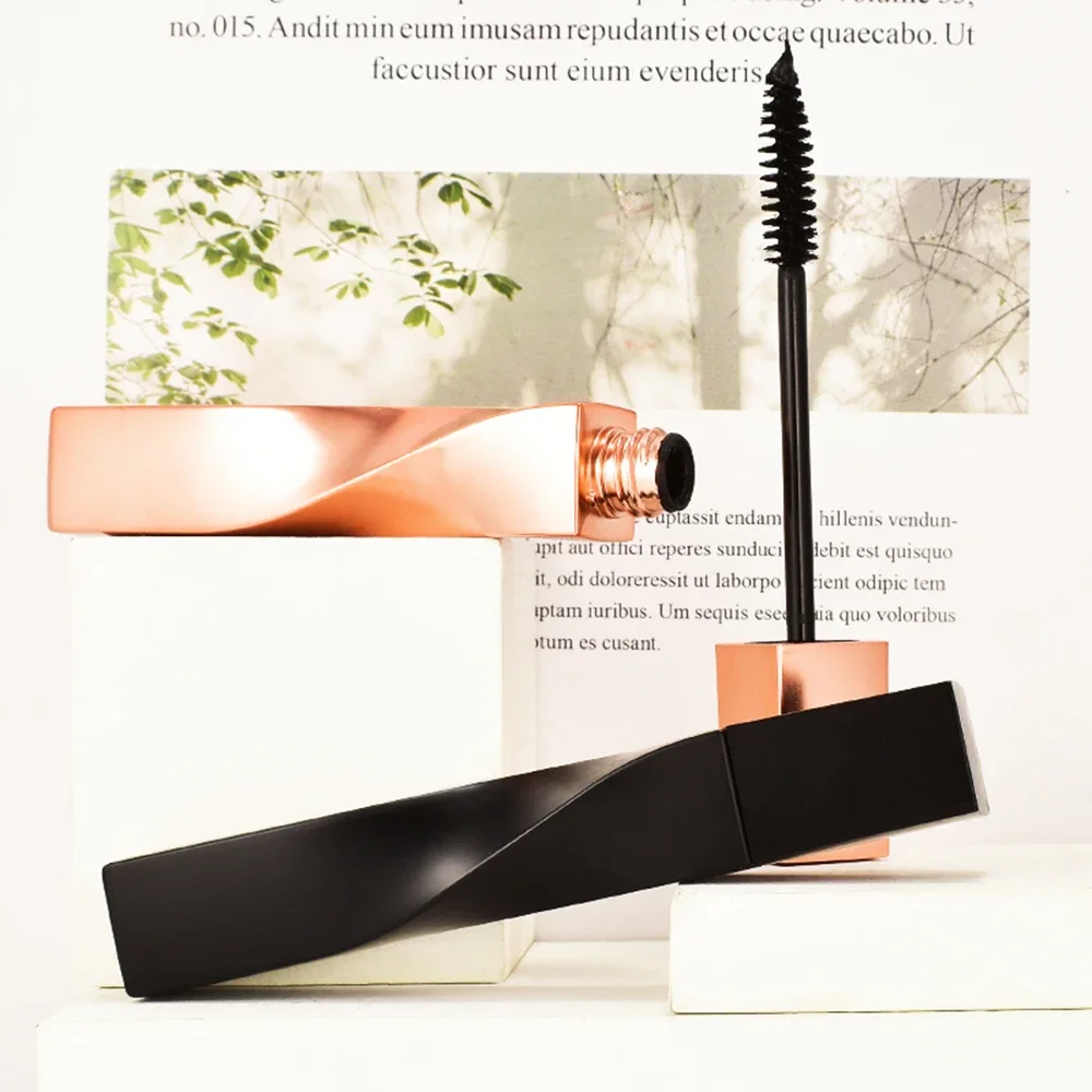 Mascara noir avec logo personnalisé, tube en or rose, tête de brosse, étanche, optique longue durée, maquillage naturel, marque privée, courbe, vente en gros