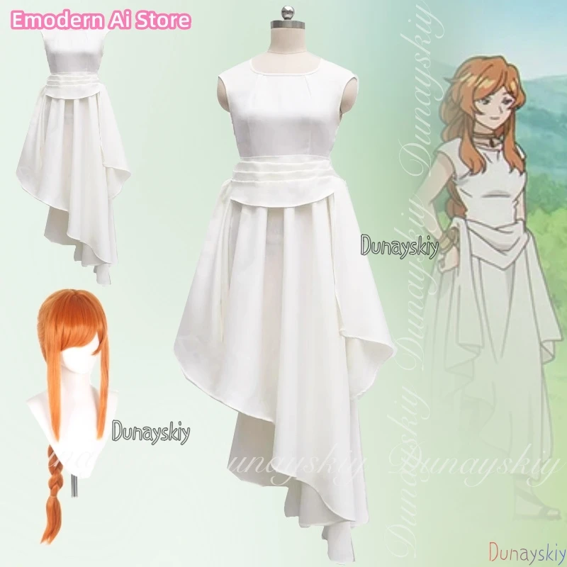 

Frieren: Beyond Journey's End Аниме Фламен Косплей Человеческий Волшебник с белым платьем с оранжевым париком Косплей Костюм Полный костюм