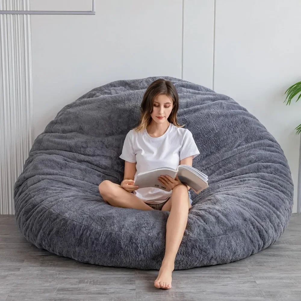 3 in 1 Bean Bag Chair, Convertible Chair Folds from Bean Bag to Lounger, High-Density Foam Filling, Faux Fur Big Sofa Bed